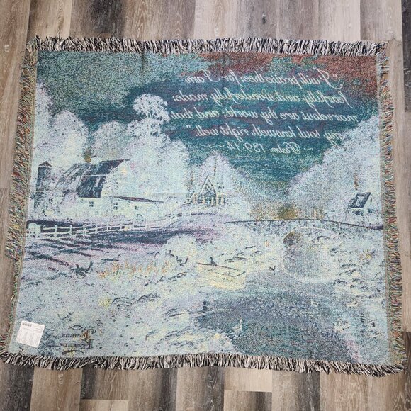 Thomas Kinkade Psalm 139 Fearfully Wonderfully Sunset at Riverbend Throw Blanket - Picture 7 of 9